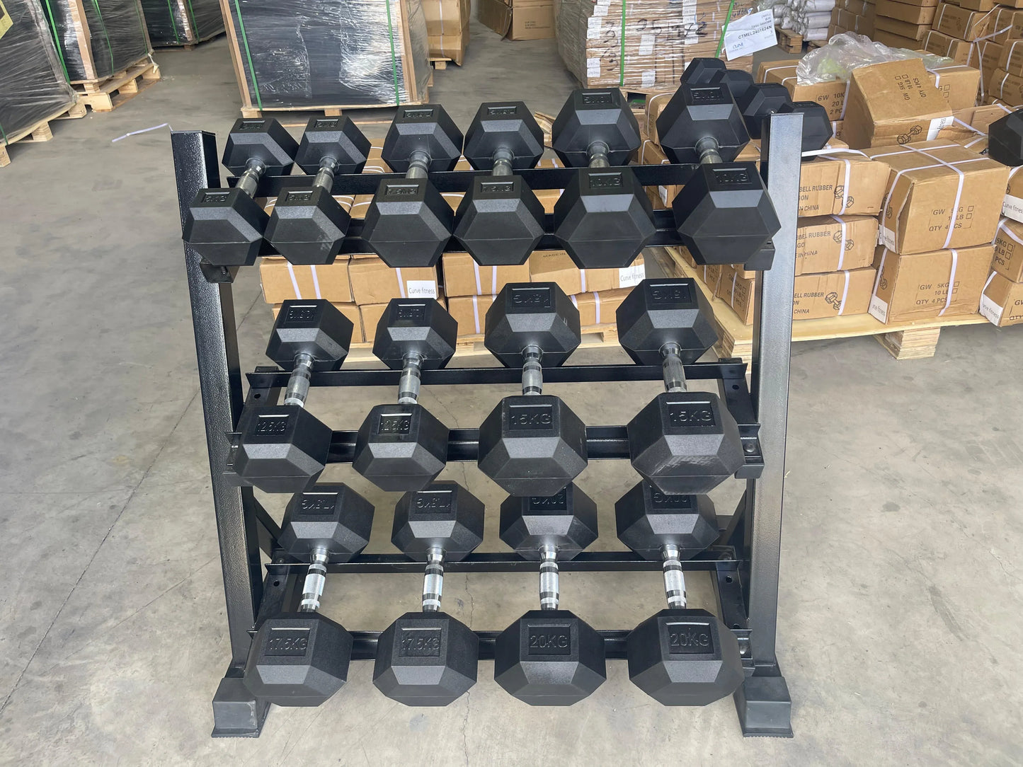 7-Pair Hex Dumbbell Set with Rack - 280kg