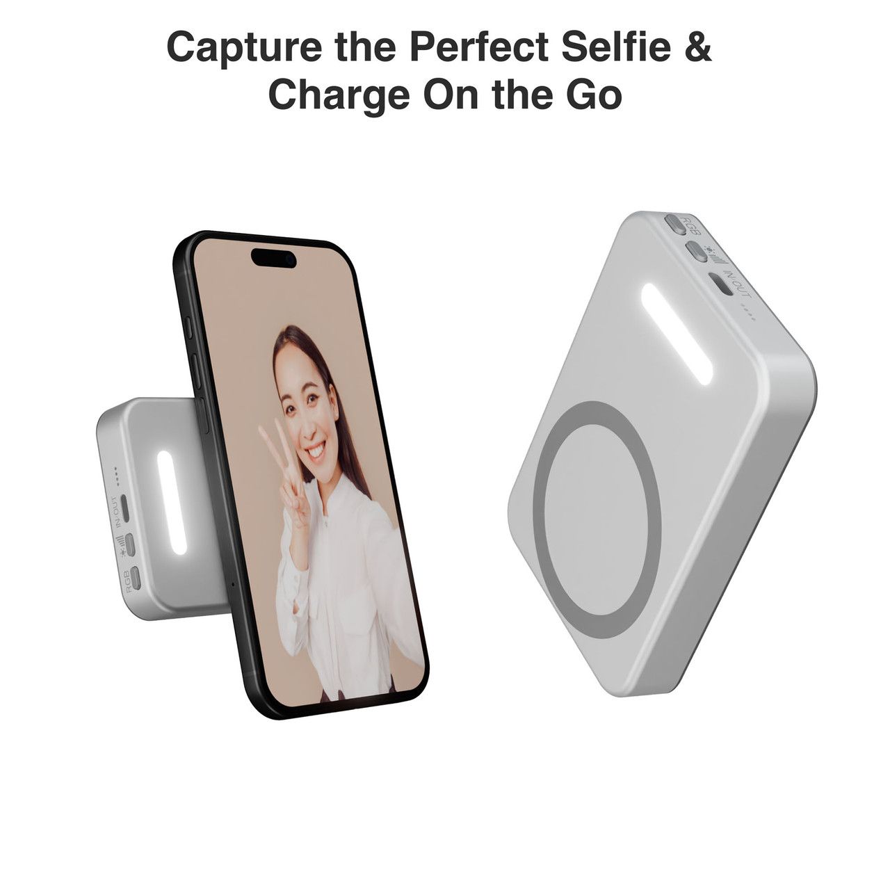 Laser ChargeCore 5000mAh Selfie Power Bank - White