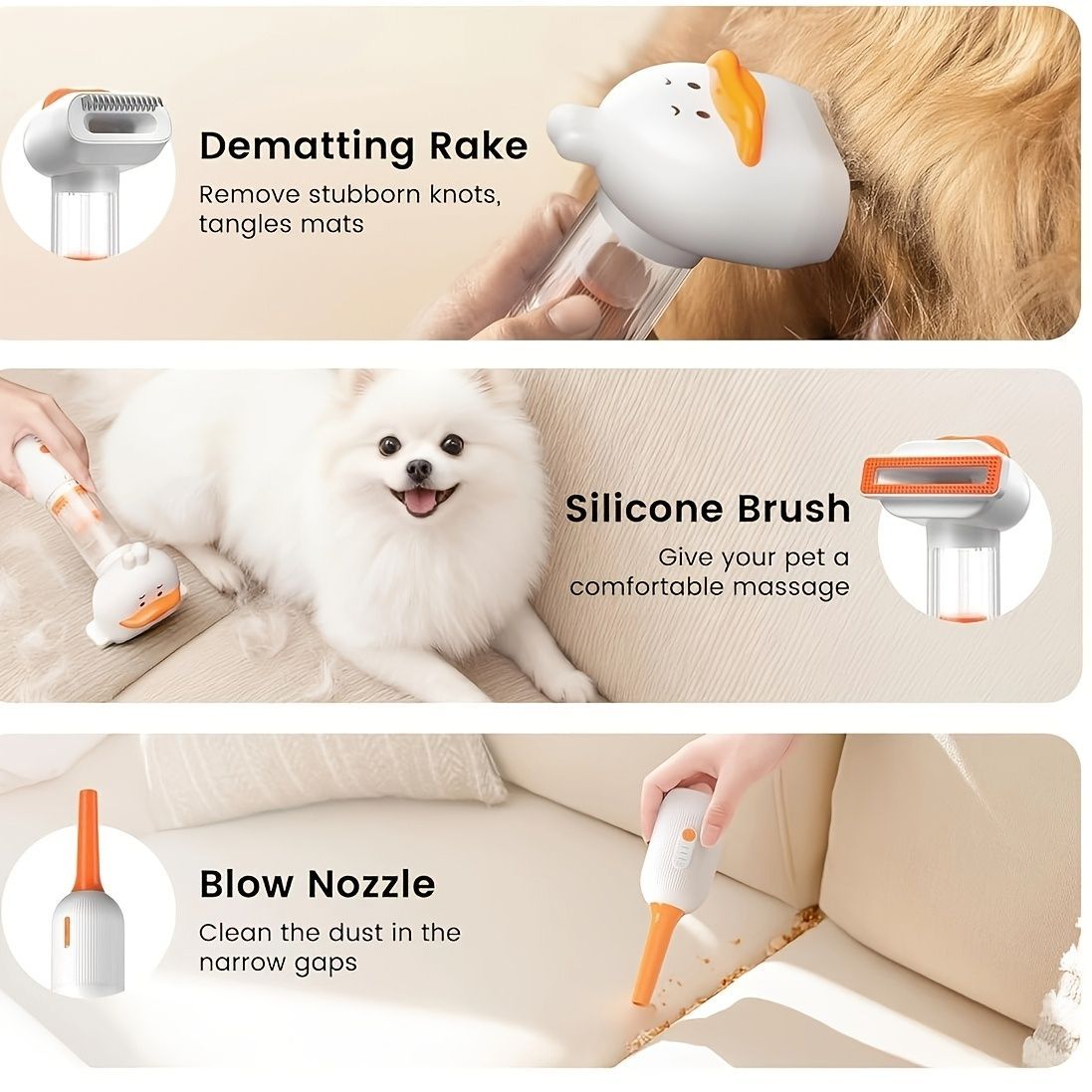 Pet Dematting Comb & Grooming Brush - White