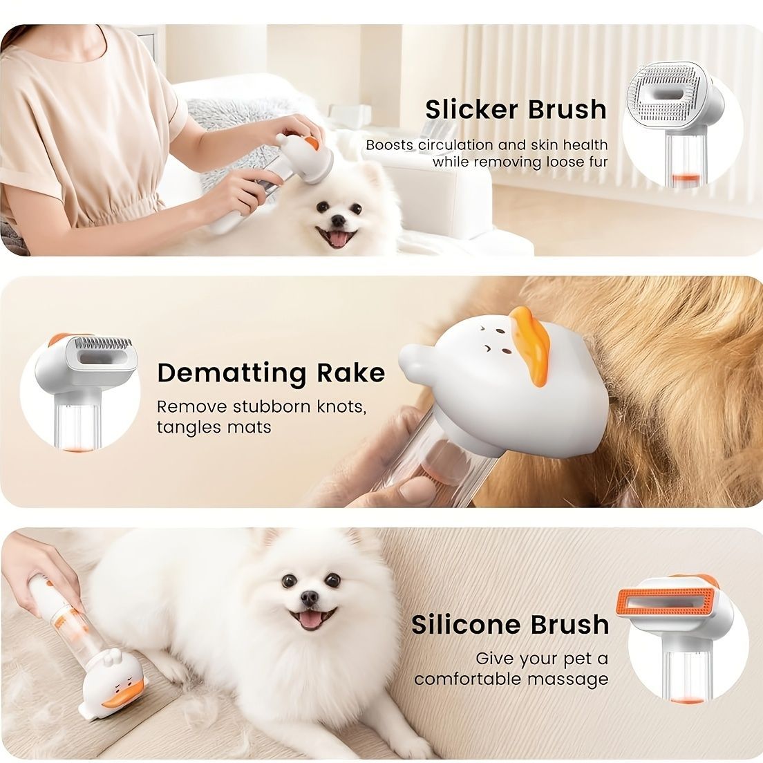 Pet Dematting Comb & Grooming Brush - White