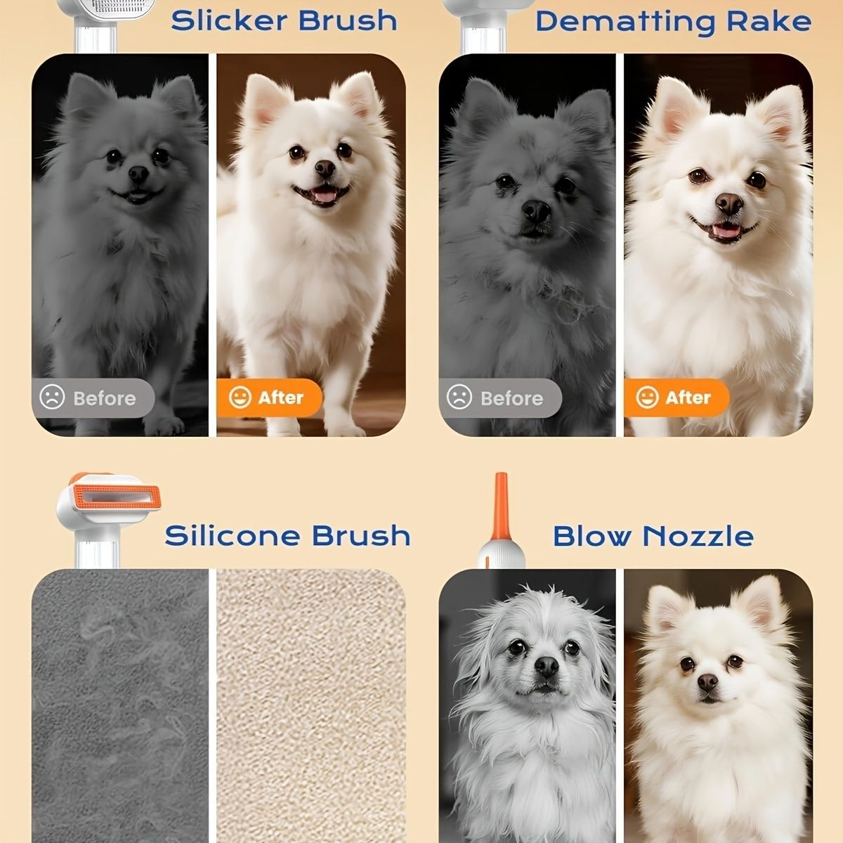 Pet Dematting Comb & Grooming Brush - White