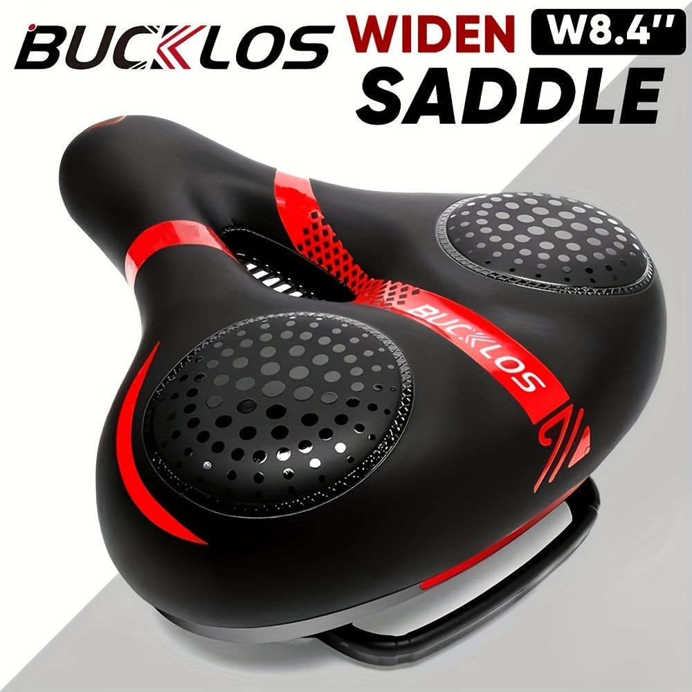 BUCKLOS Wide Bicycle Saddle - Black/Red