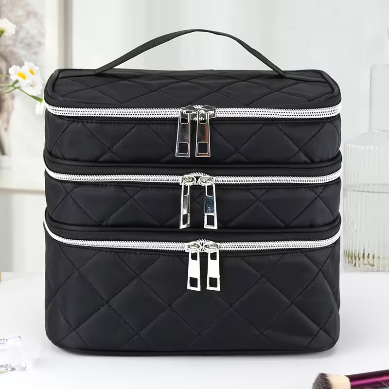 Large Embroidered Cosmetic Bag - Black Style 1