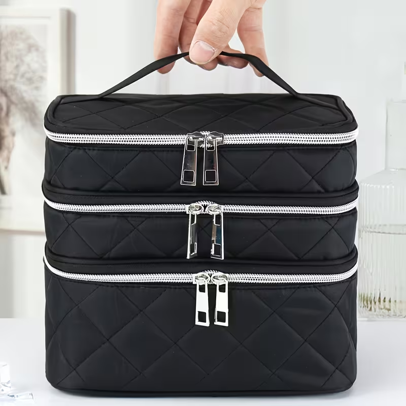 Large Embroidered Cosmetic Bag - Black Style 1