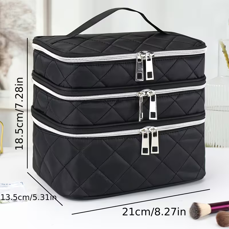Large Embroidered Cosmetic Bag - Black Style 1