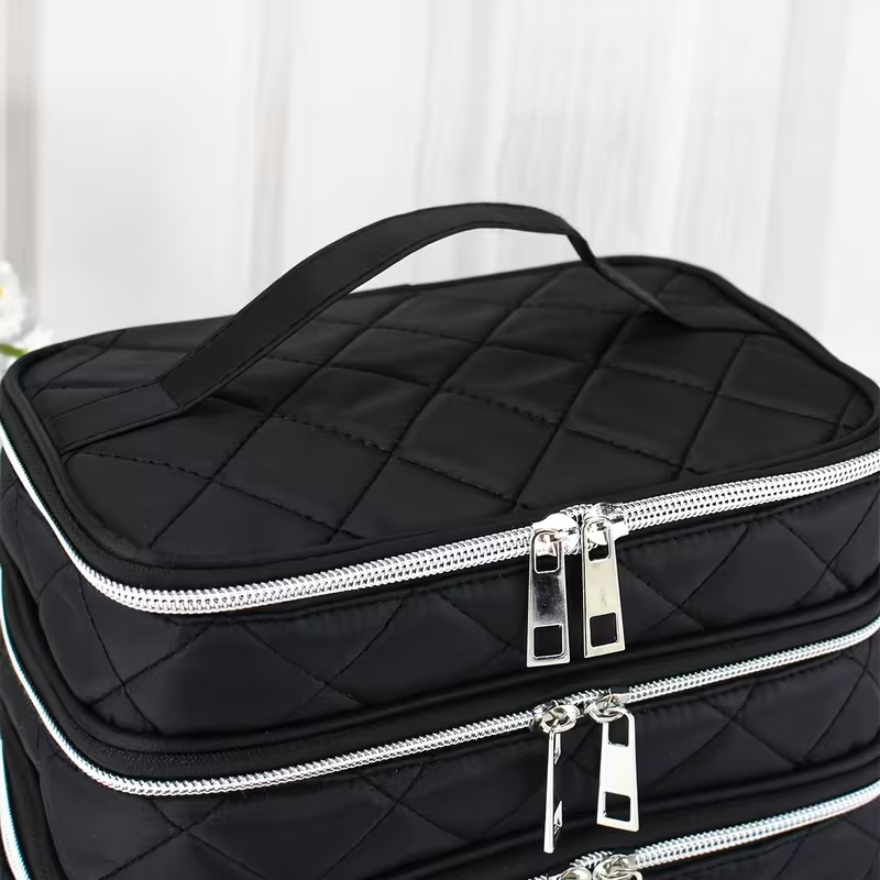 Large Embroidered Cosmetic Bag - Black Style 1