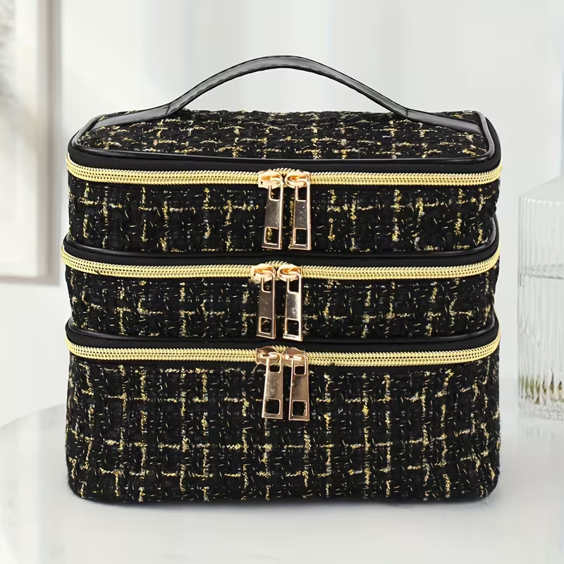 Large Embroidered Cosmetic Bag - Black Style 2