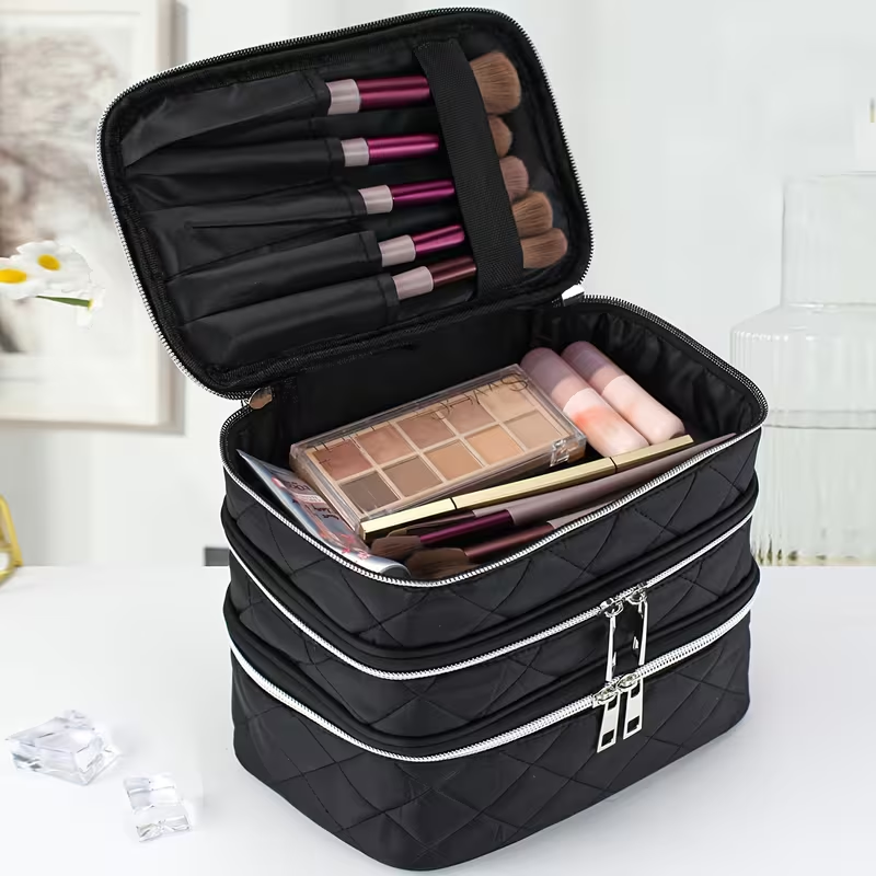 Large Embroidered Cosmetic Bag - Black Style 2