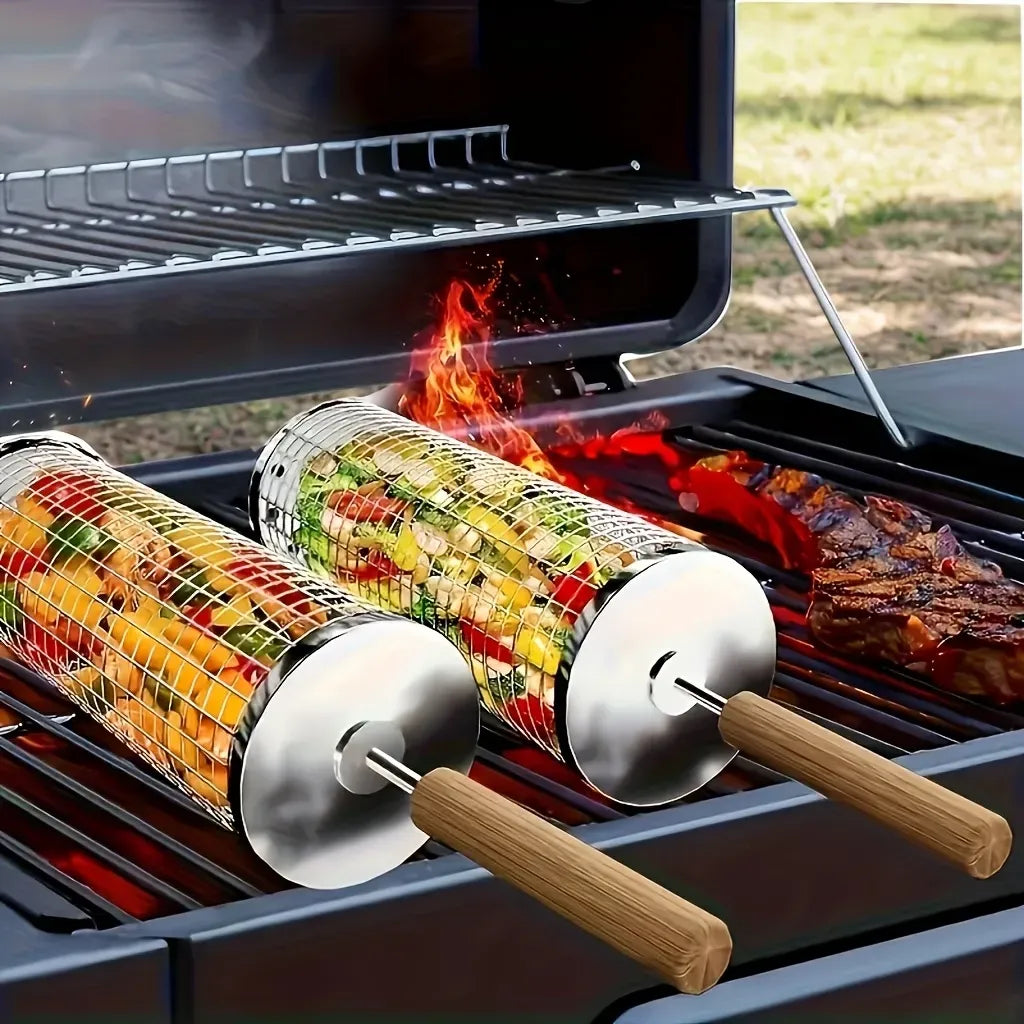 Stainless Steel BBQ Grill Basket & Tool Set