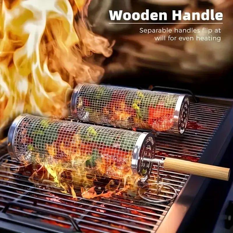 Stainless Steel BBQ Grill Basket & Tool Set