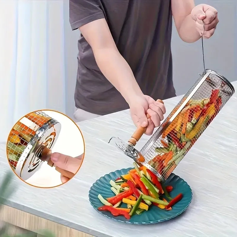 Stainless Steel BBQ Grill Basket & Tool Set