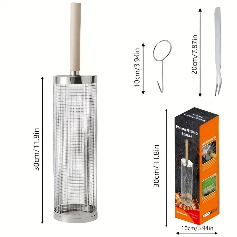 Stainless Steel BBQ Grill Basket & Tool Set