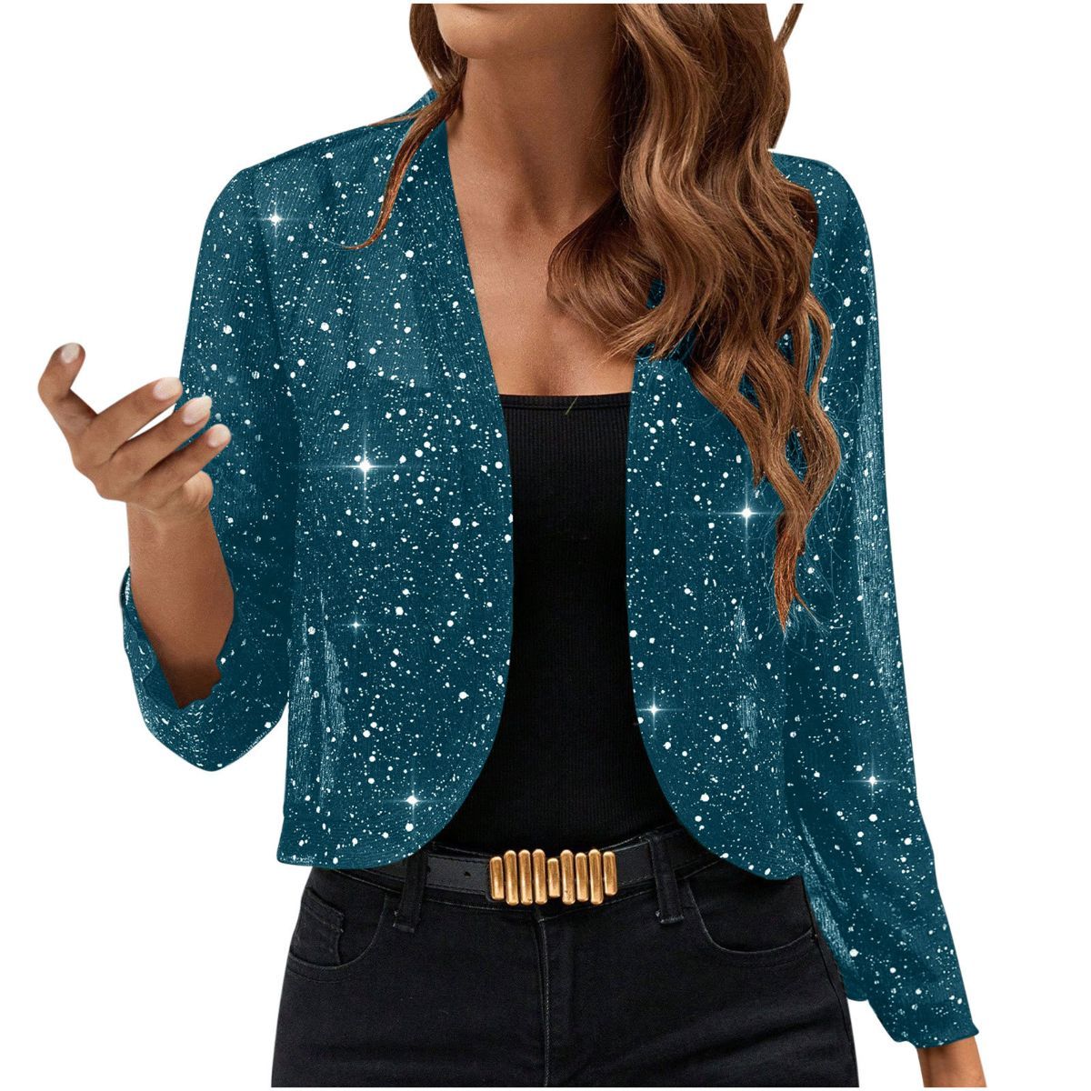 Women's Sparkly Sheer Jacket - Khaki XXL