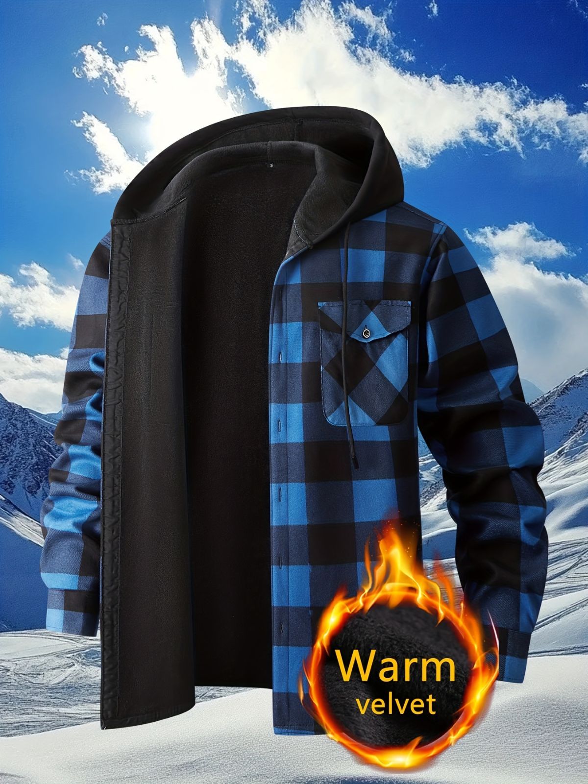 Plaid Hooded Jacket with Velvet Lining - Gray - Size 2XL(AU 2XL/EU54)