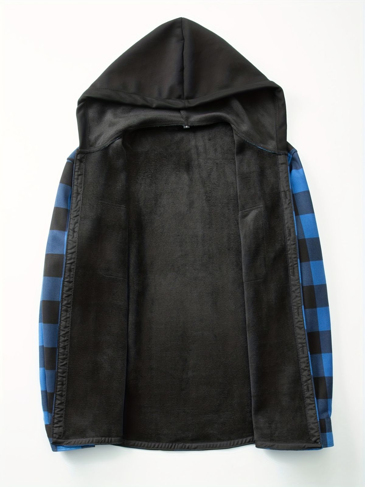 Plaid Hooded Jacket with Velvet Lining - Gray - Size 2XL(AU 2XL/EU54)