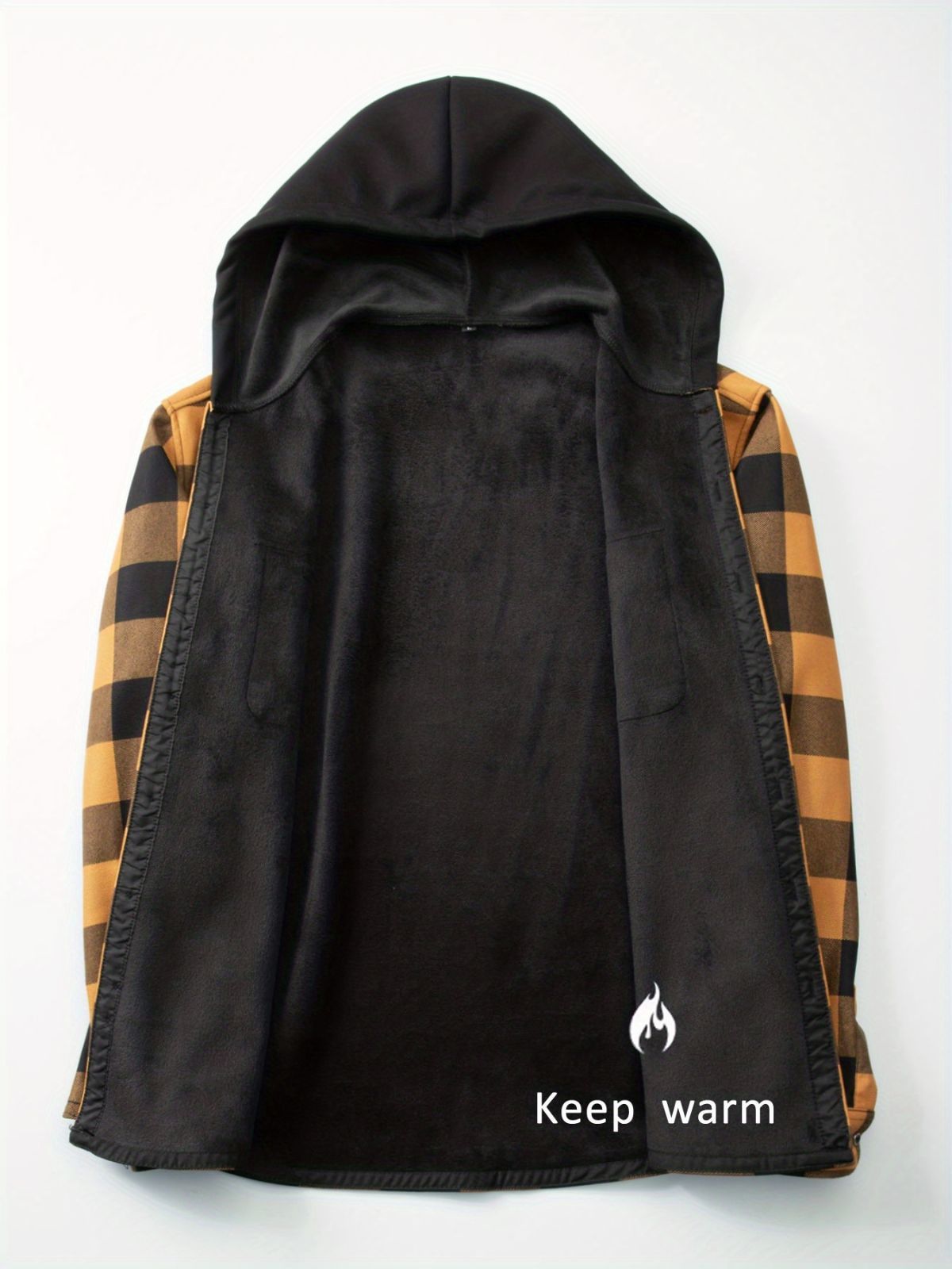 Plaid Hooded Jacket with Velvet Lining - Gray - Size 3XL(AU 3XL/EU56)