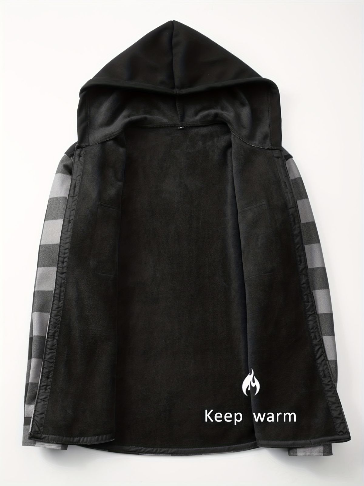 Plaid Hooded Jacket with Velvet Lining - Gray - Size 3XL(AU 3XL/EU56)