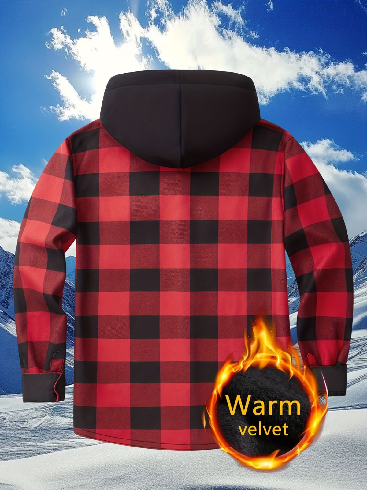 Plaid Hooded Jacket with Velvet Lining - Gray - Size XL(AU XL/EU52)