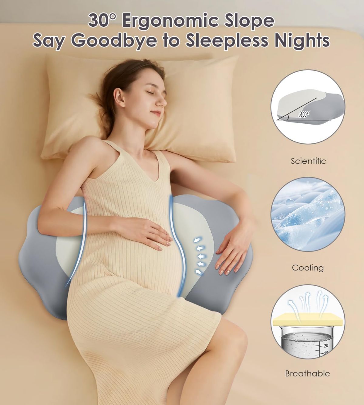 Pregnancy Pillows for Sleeping, Memory Foam Maternity Pillow Support for Back Belly HIPS, Adjustable Travel Wedge Pillow for Pregnant Women, Side Sleeping Pregnant Pillows with Velvet Cover - Gray - Size 31.5in*15in