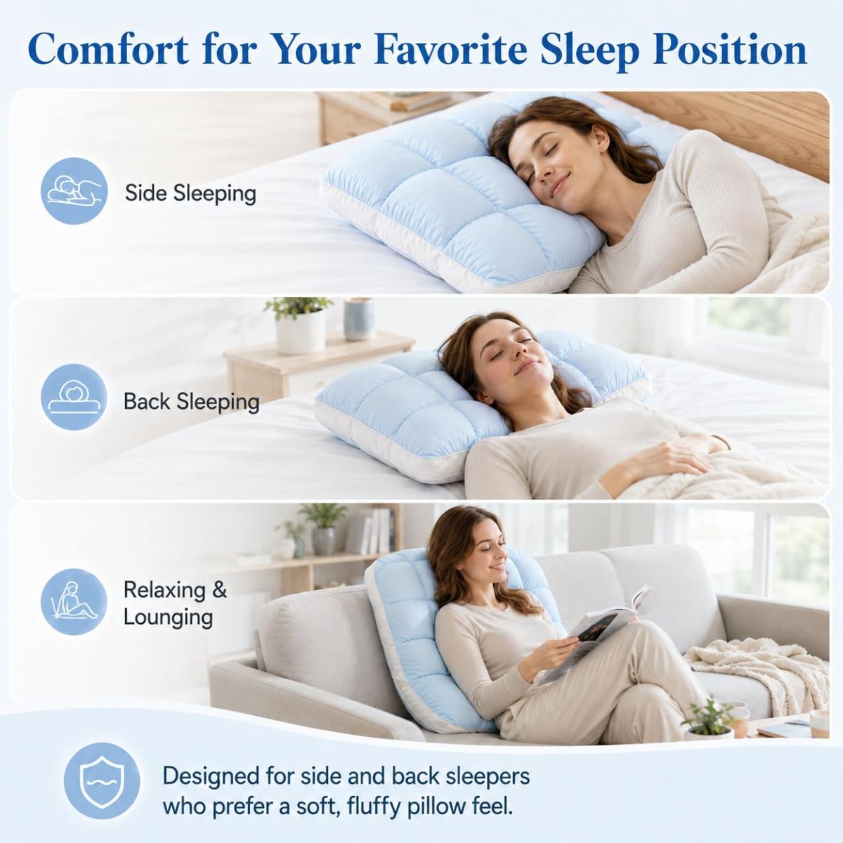 Mellow Puff Cooling Pillow for Sleeping, Fluffy Cloud Pillow with Ice-Silk Touch, Breathable Quilted Grid Design, for Side and Back Sleepers, Machine Washable - Gray - Size 26in*20in
