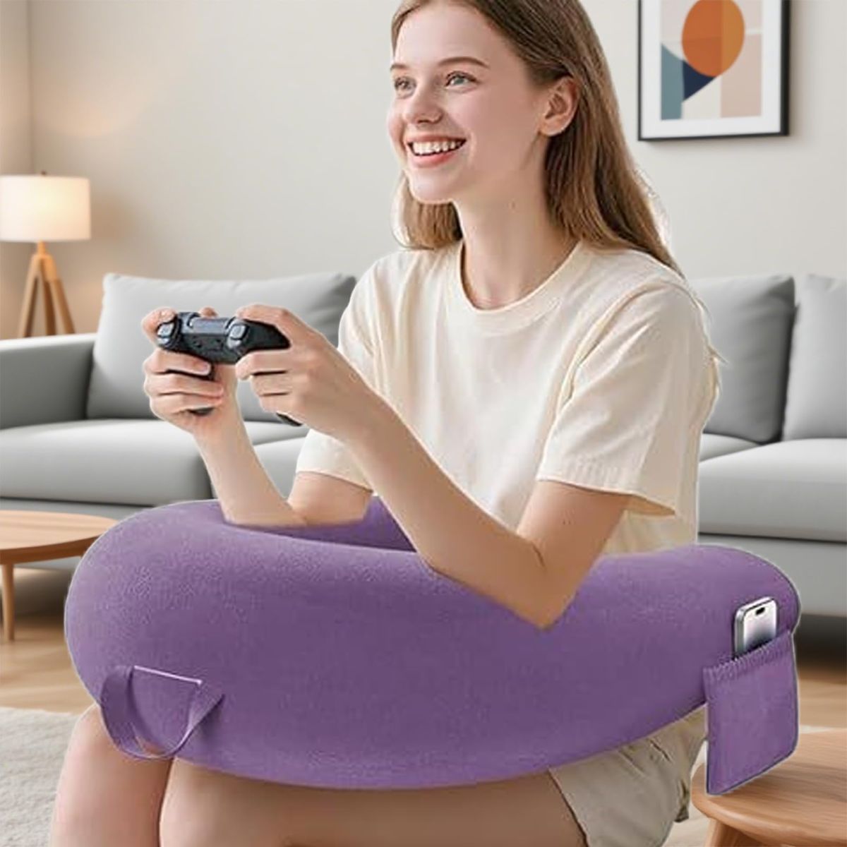 Reading Lap Pillow Ergonomic U Shape Cushion | Reading Pillow for Bed for Adults Elbow Rest Reduces Fatigue Desk Couch Floor Sofa Sitting Working Crocheting Writing - Sky Blue - Size 40cm*34cm