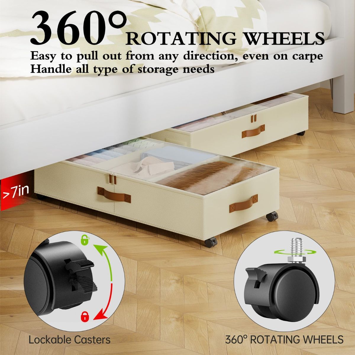 2-Pack Under Bed Storage Boxes with Wheels - Beige