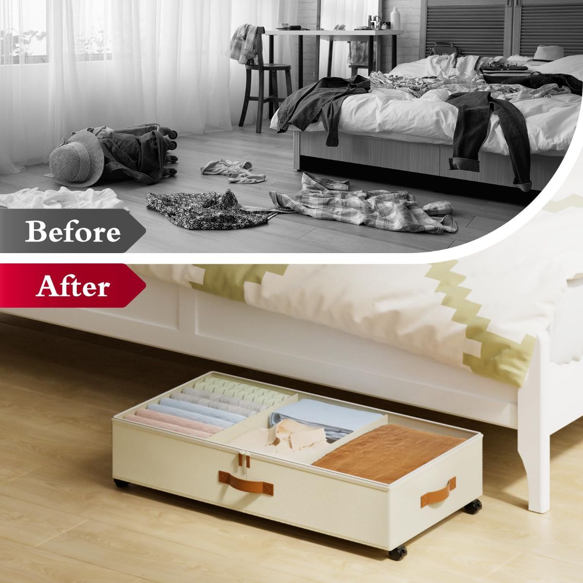 2-Pack Under Bed Storage Boxes with Wheels - Beige