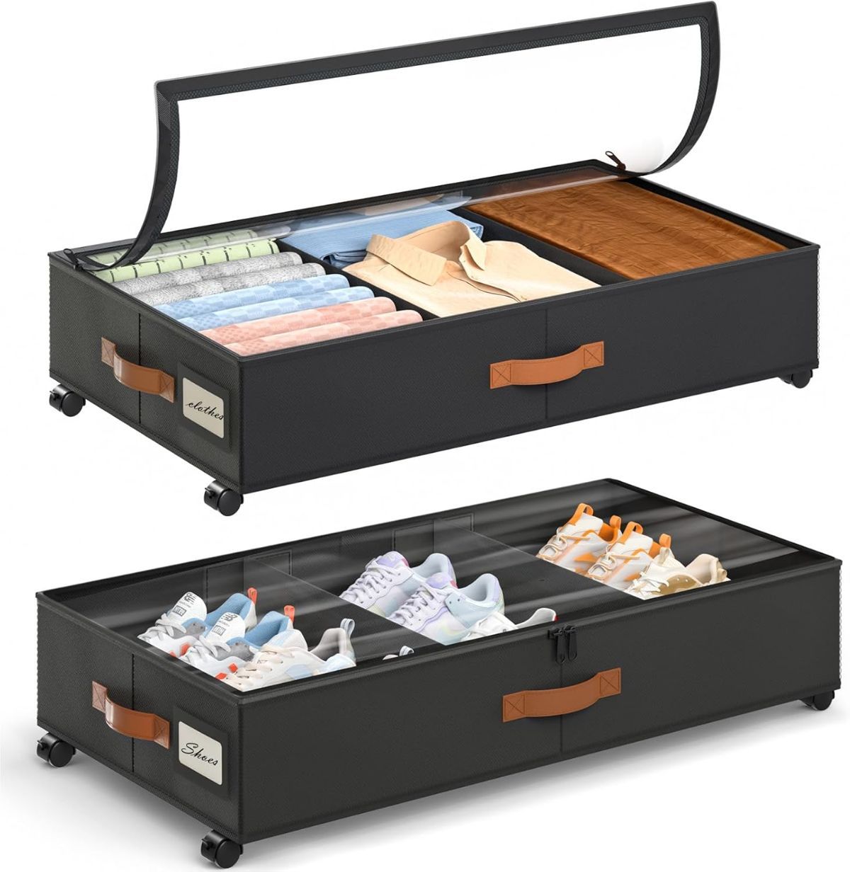 2-Pack Under Bed Storage Boxes with Wheels - Black
