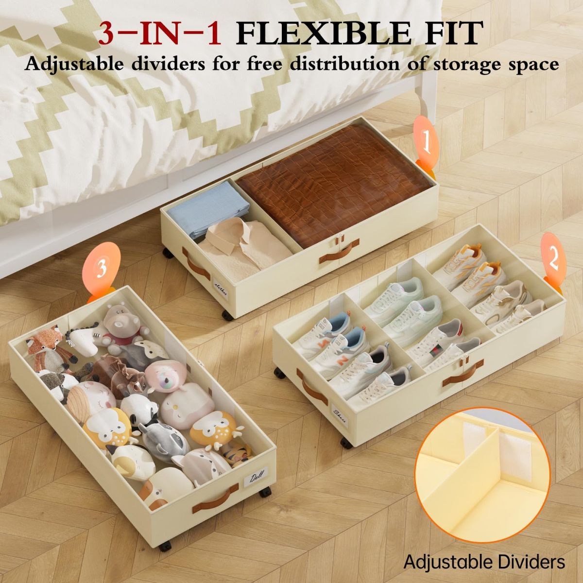 2-Pack Under Bed Storage Boxes with Wheels - Black