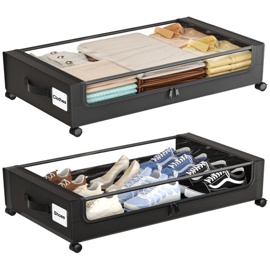 XXL Under Bed Storage Box with Wheels - 60L - Black