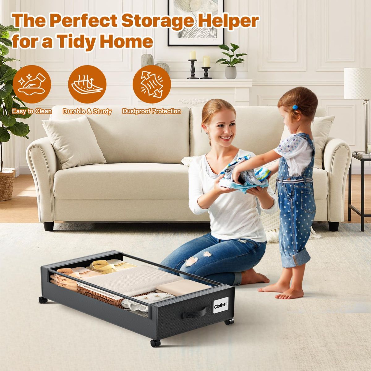 XXL Under Bed Storage Box with Wheels - 60L - Black
