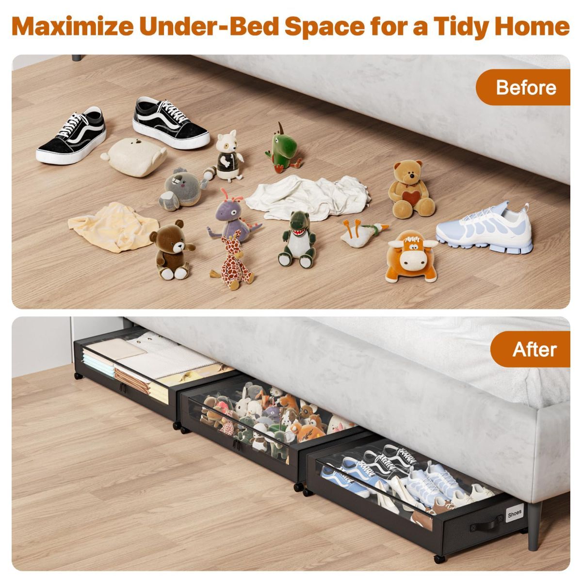 XXL Under Bed Storage Box with Wheels - 60L - Black