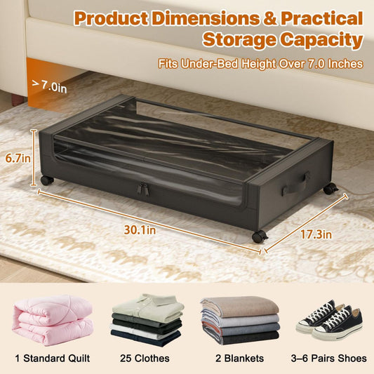XXL Under Bed Storage Box with Wheels - 60L - Grey