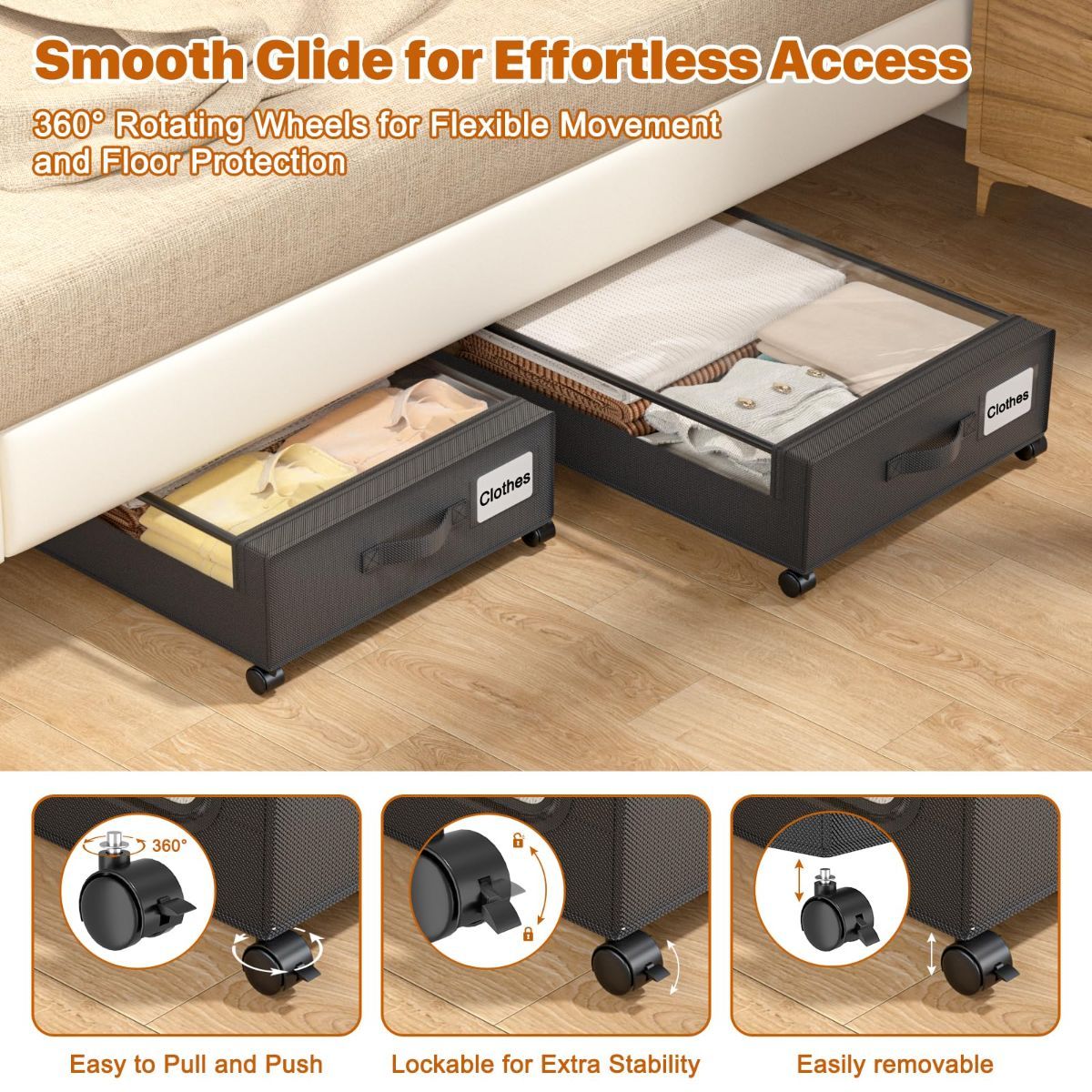 XXL Under Bed Storage Box with Wheels - 60L - Grey
