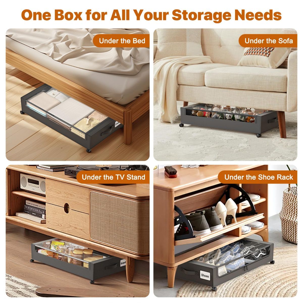 XXL Under Bed Storage Box with Wheels - 60L - Grey