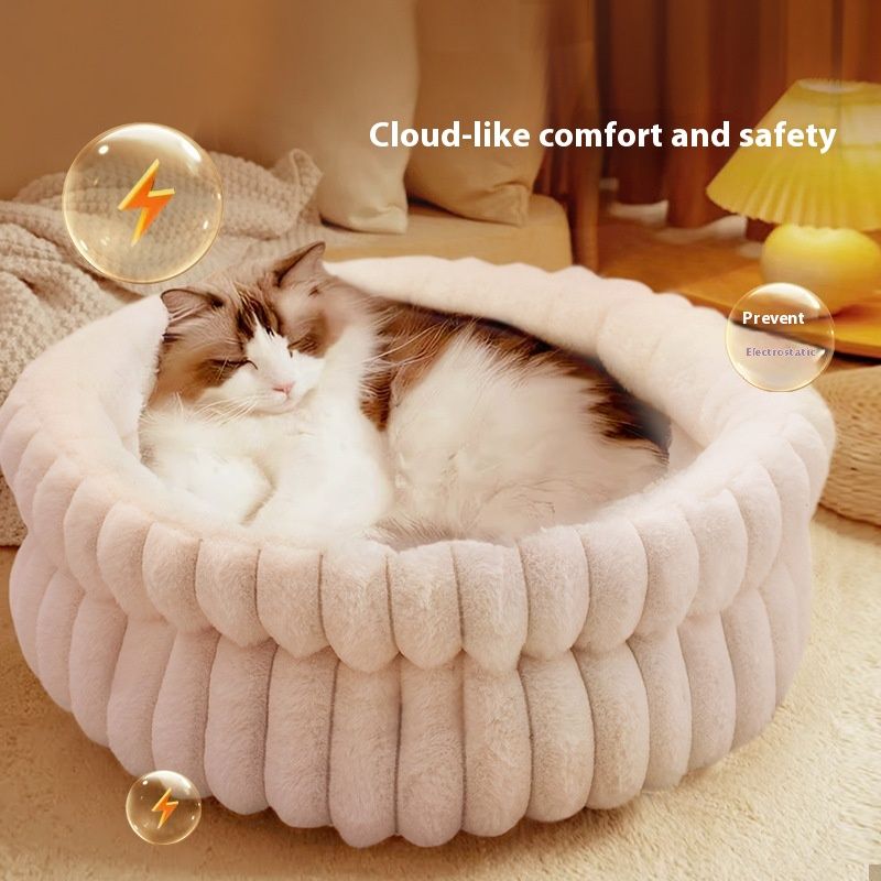 Soft Plush Cat Bed - White