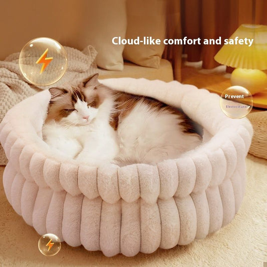 Soft Plush Cat Bed - White