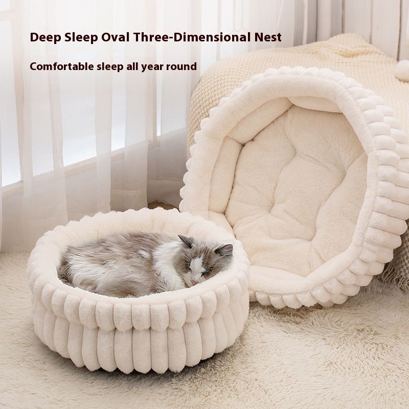 Soft Plush Cat Bed - White