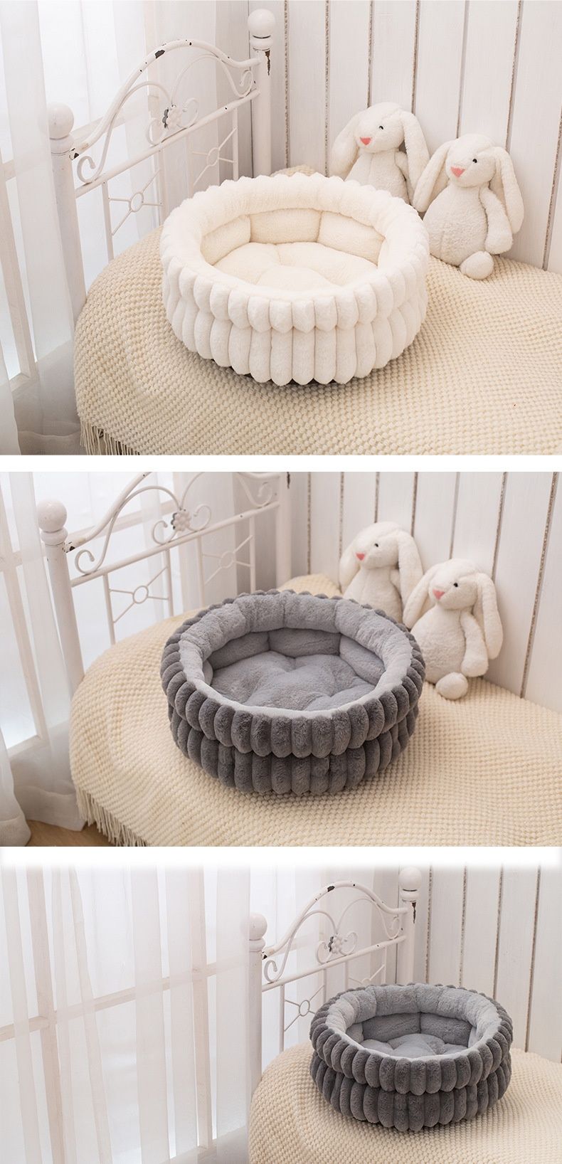 Soft Plush Cat Bed - White