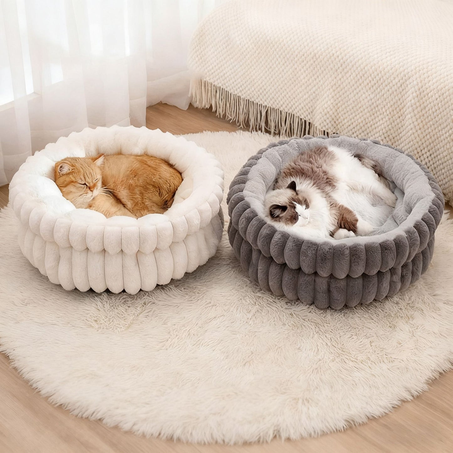 Soft Plush Cat Bed - White