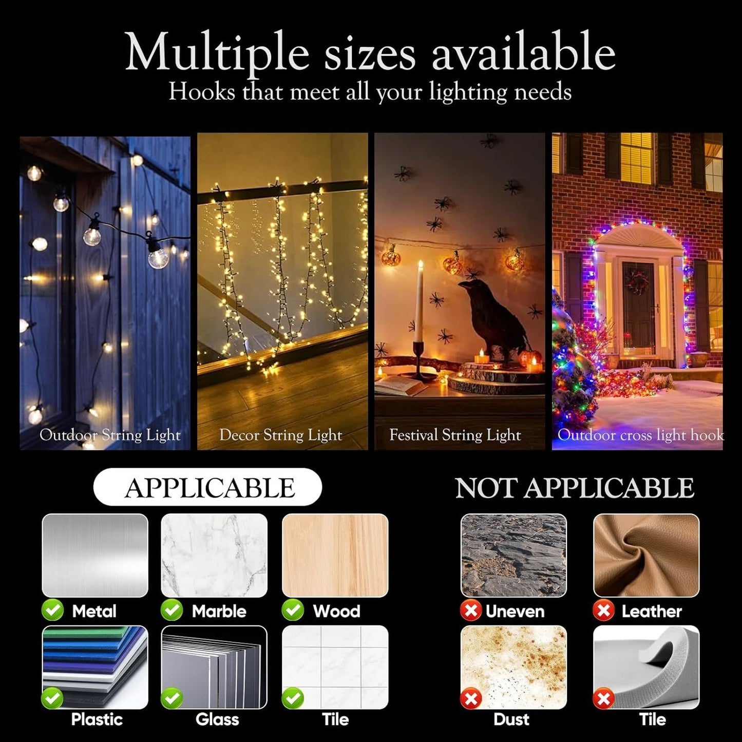 100PCS Heavy Duty Clear Adhesive Hooks for Outdoor String Lights, Cable Management Clips, Waterproof & UV-Resistant Wire Organizer for Holiday Decor (Transparent)