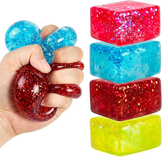 4 PCS Glitter Ice Cube Squishy Toy