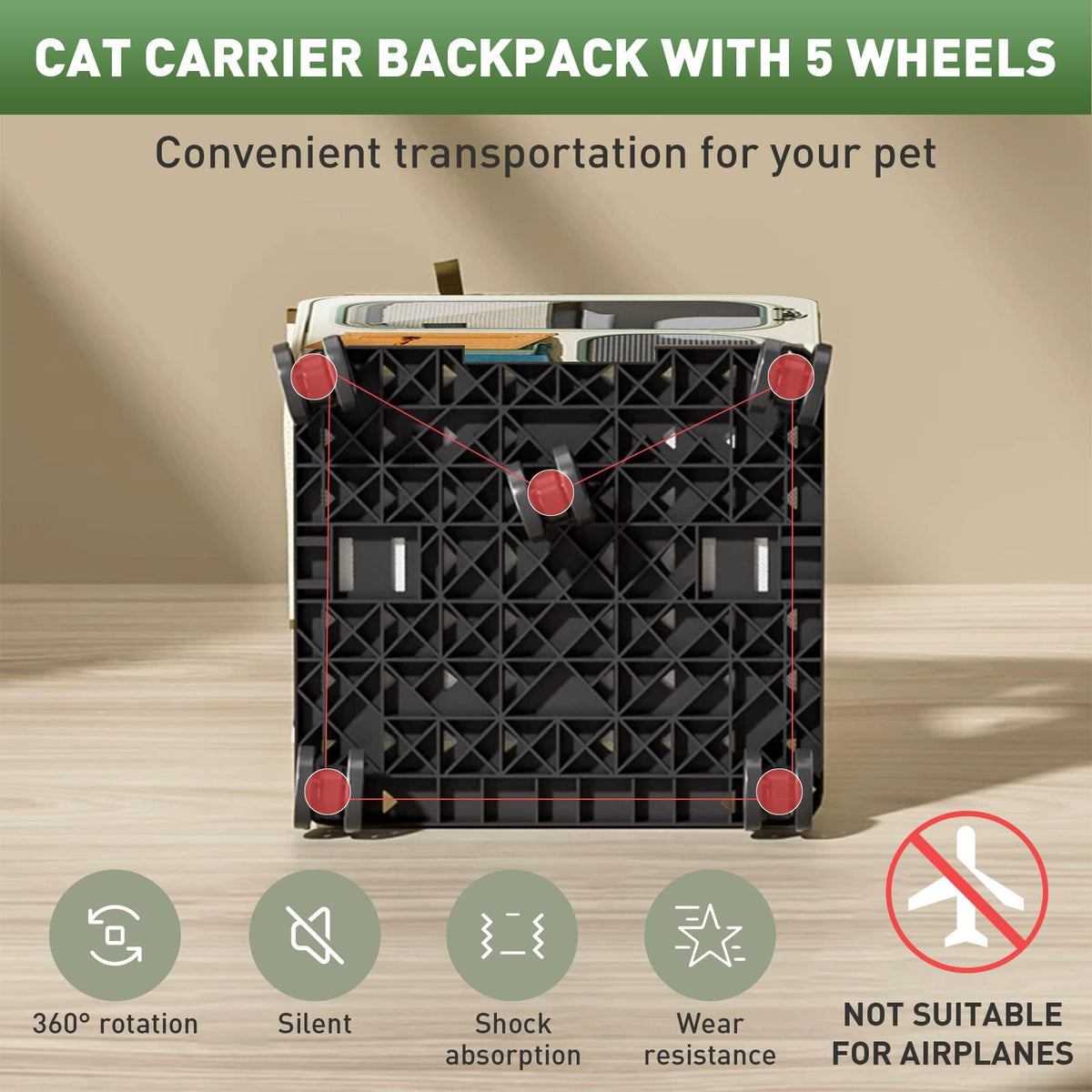 Cat Carrier with Wheels, Folding Rolling Pets Carrier on Wheel Soft Pet Handbag Cats Backpack, Dog Carriers up to 23 LBs Removable Cat Bag for Small Dogs Medium Cats Outing(Brown)