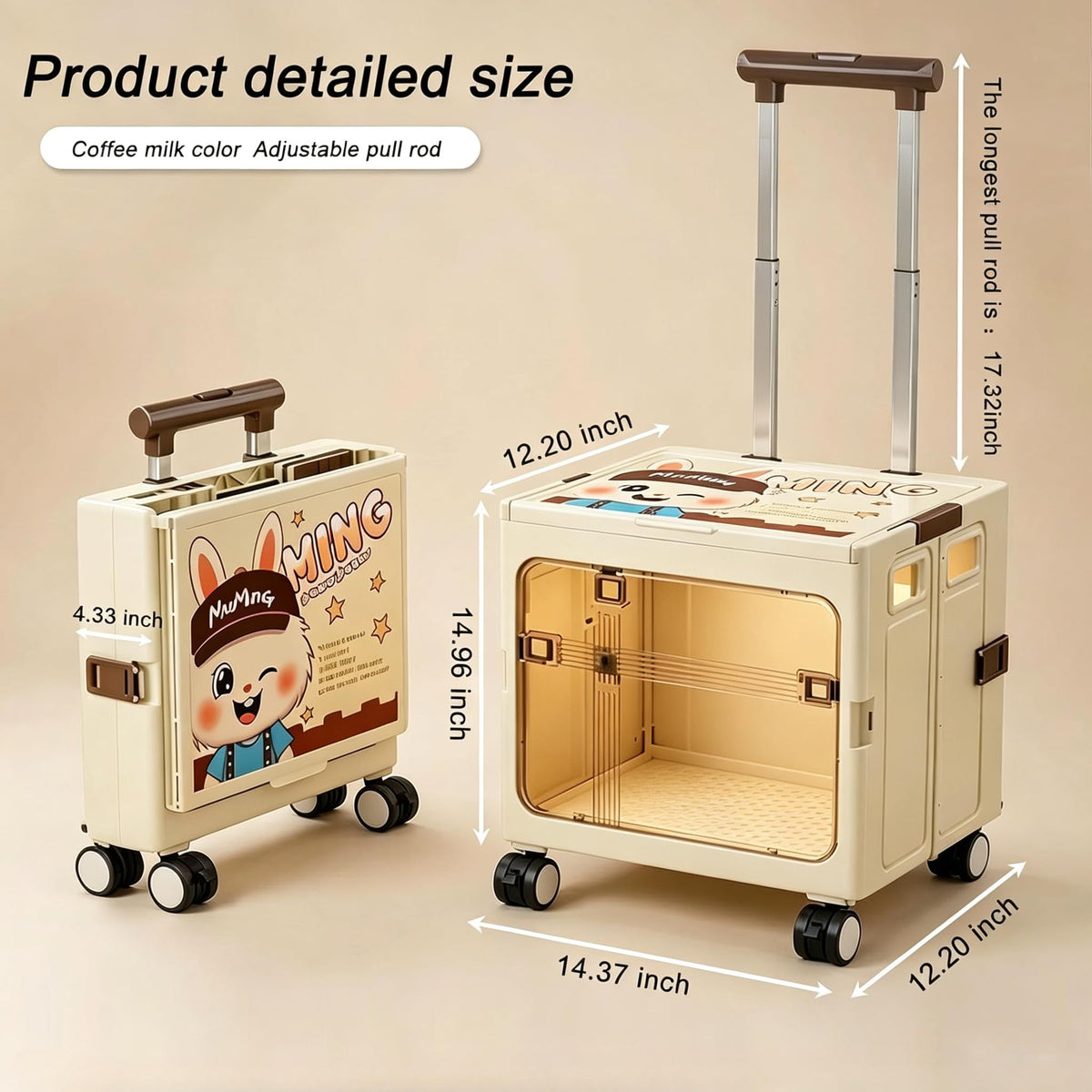 Foldable Sliding crates, Large-Capacity suitcases, Airplane Wheel Handbags, pet Boxes, Groceries and Outdoor Utility trolleys, Compact and Foldable Design, 14.37*12.20*14.96in (beige)