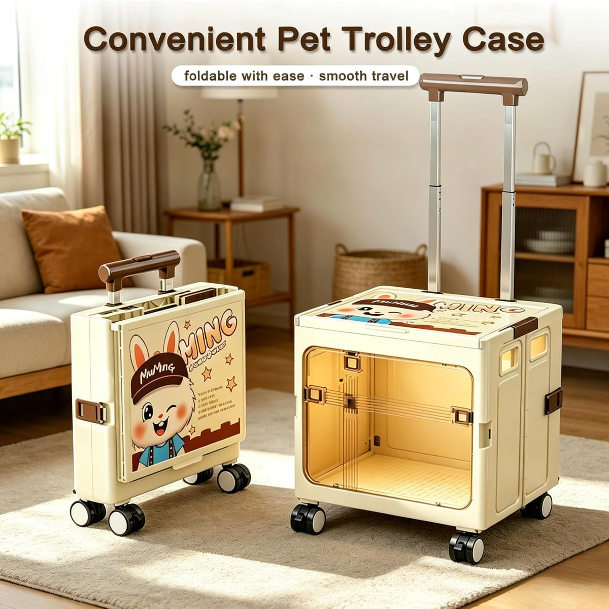 Foldable Sliding crates, Large-Capacity suitcases, Airplane Wheel Handbags, pet Boxes, Groceries and Outdoor Utility trolleys, Compact and Foldable Design, 16*14*16.5in (beige)