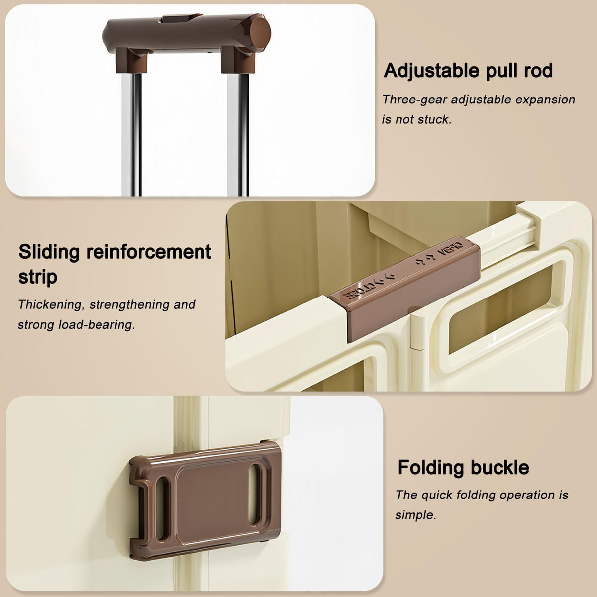 Foldable Sliding crates, Large-Capacity suitcases, Airplane Wheel Handbags, pet Boxes, Groceries and Outdoor Utility trolleys, Compact and Foldable Design, 16*14*16.5in (beige)