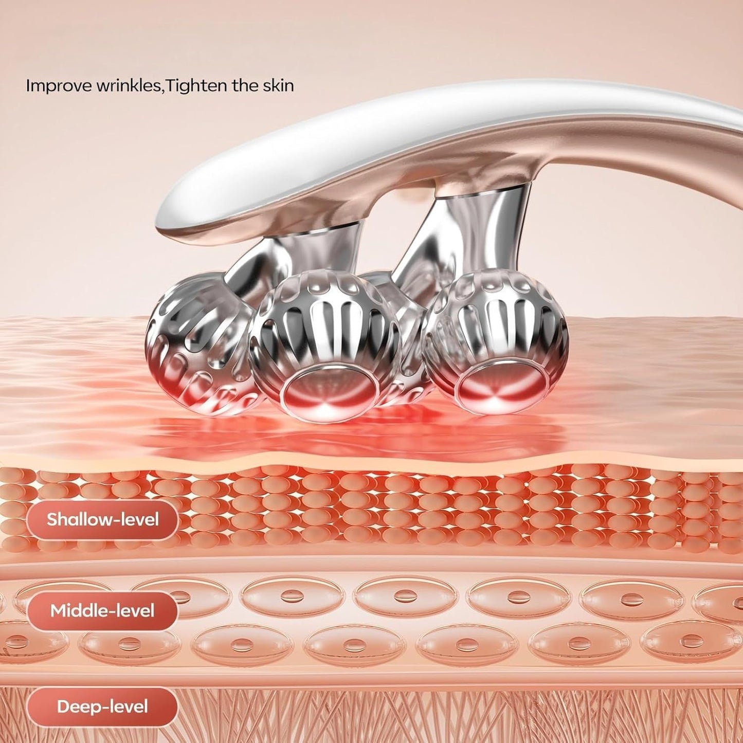 V-Shaped Facial Massage Roller with 8 Stainless Steel Balls, Dual-Tone Design, LCD Screen, 5-Speed Adjustment, Type-C Charging, Smooth Gliding for Face, Neck & Body, Compact Beauty Tool (White)