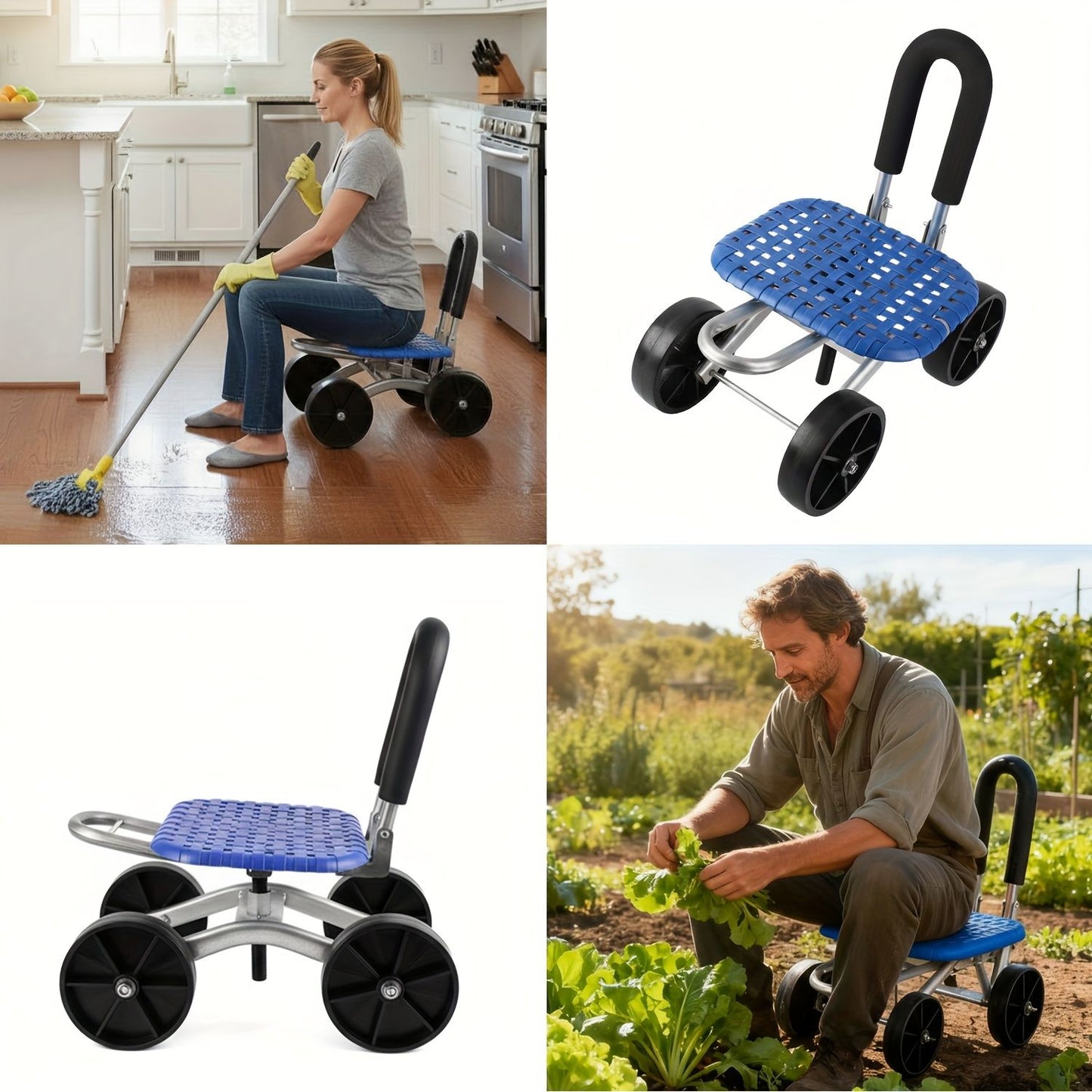 Rolling Garden Kneeler Seat with Wheels - Blue