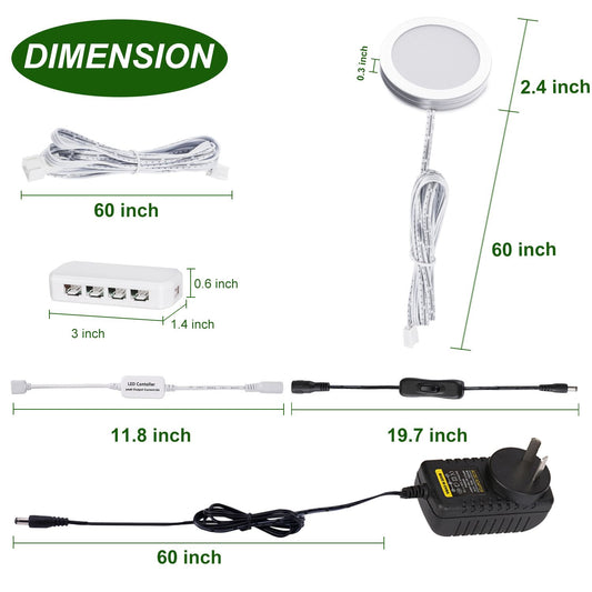 LED Under Cabinet Puck Lights - 6 Pack