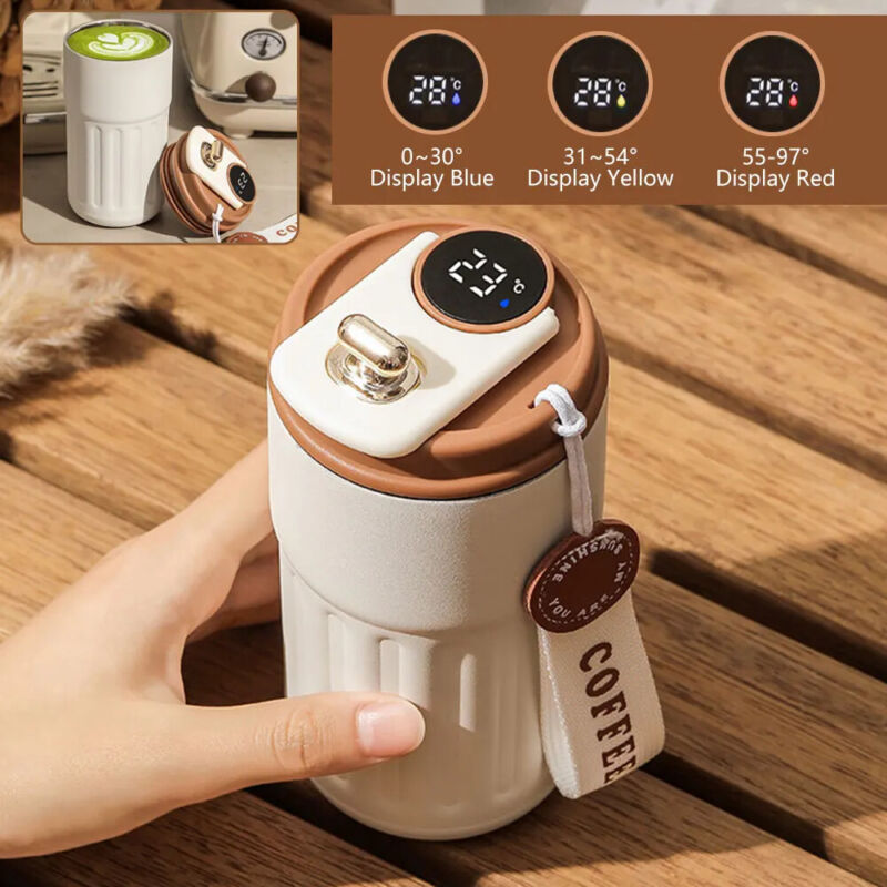 LED Temperature Travel Mug 450ml - Brown